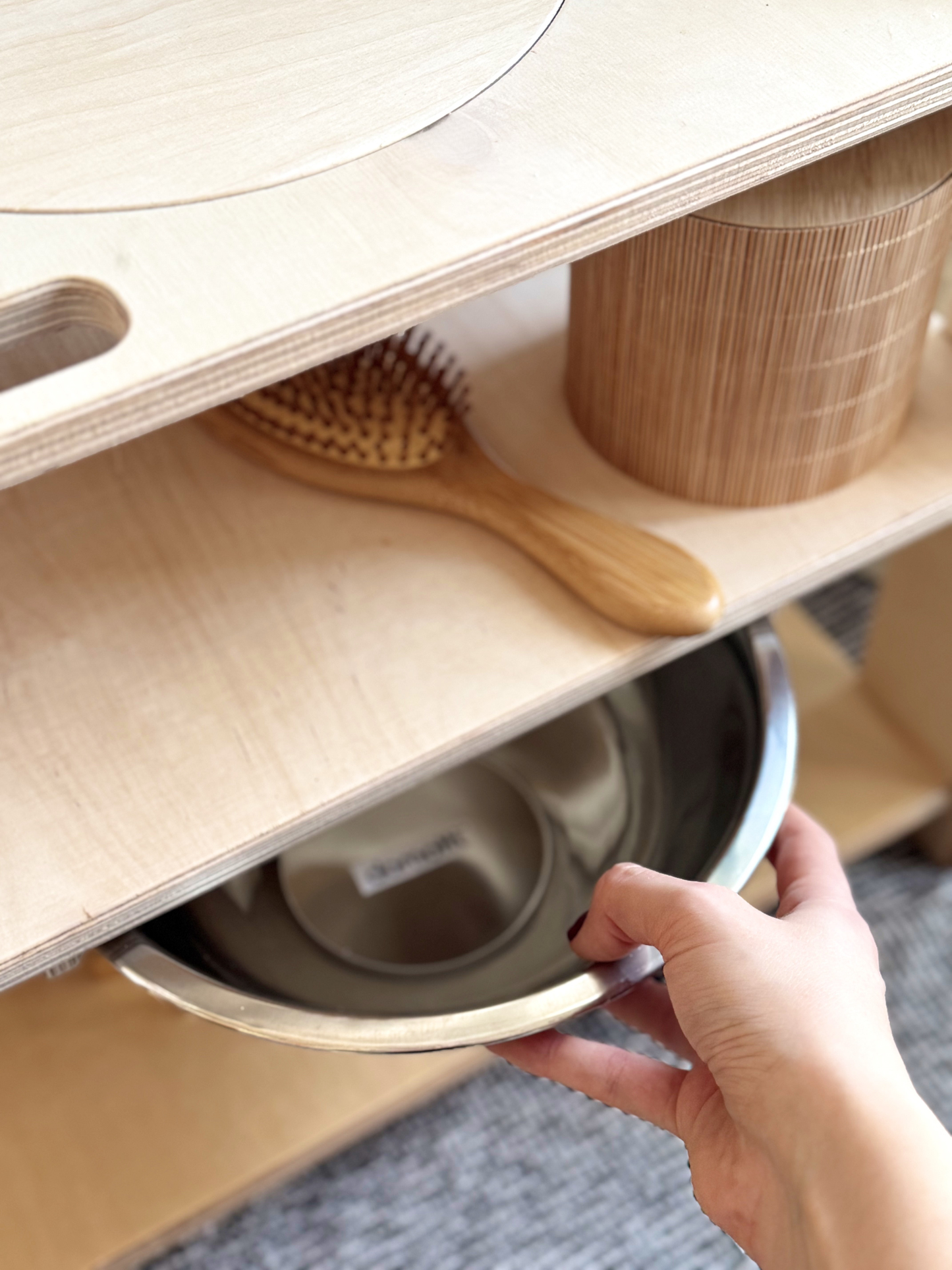 Montessori Wash Station with Lid – Wooden Toddler Self-Care Unit