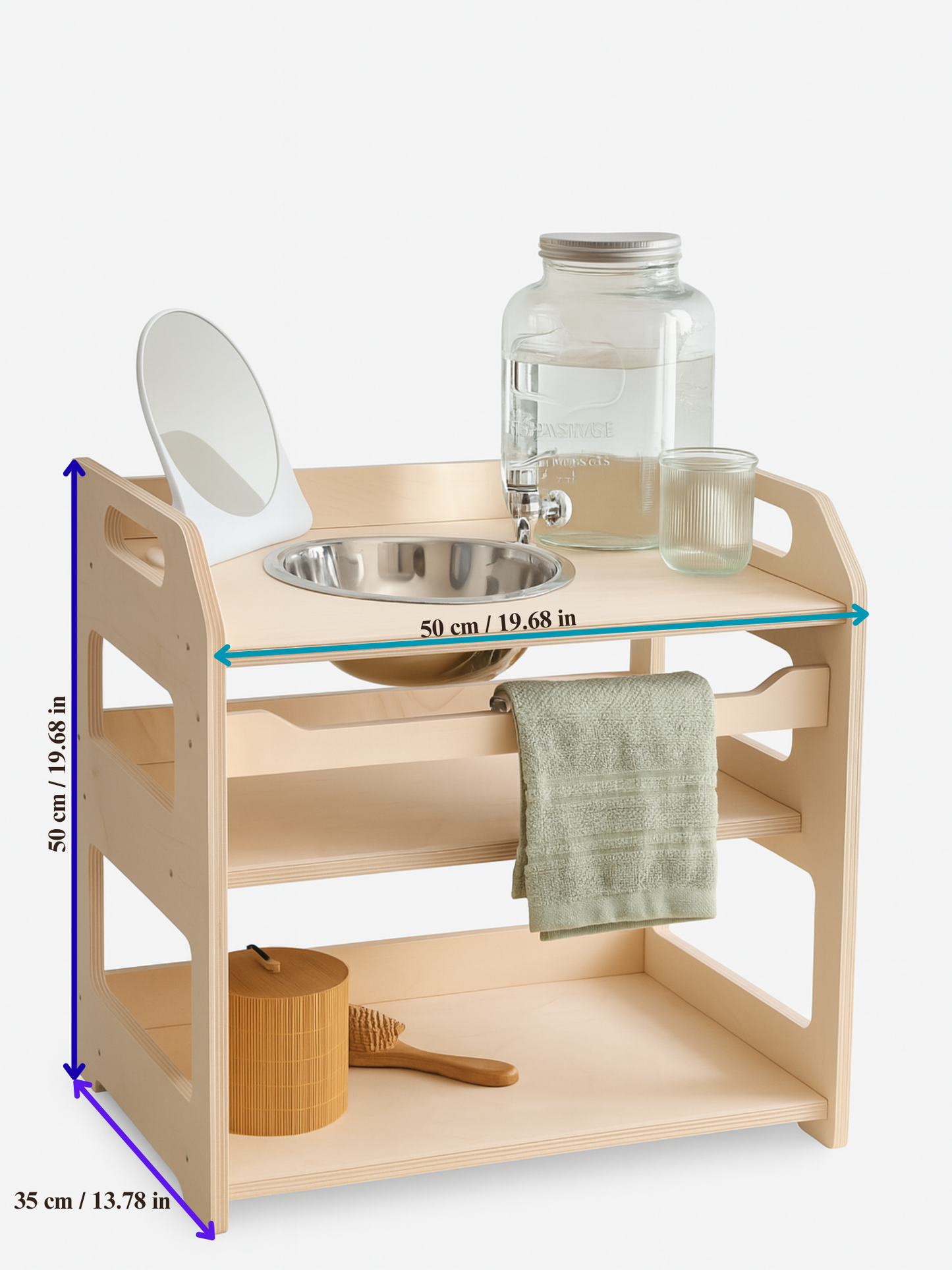 Montessori Wooden Washbasin – Kids Sink with Storage Shelves