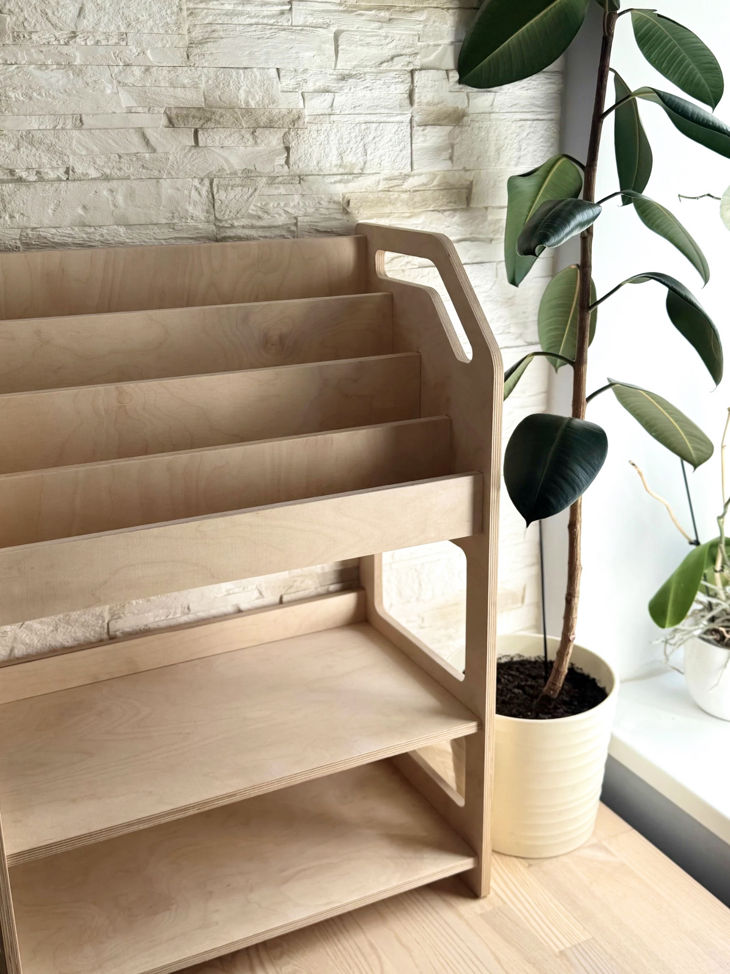 Montessori-Bücherregal aus Holz mit Ablagefläche – Kinderbuch-Ausstellungsständer