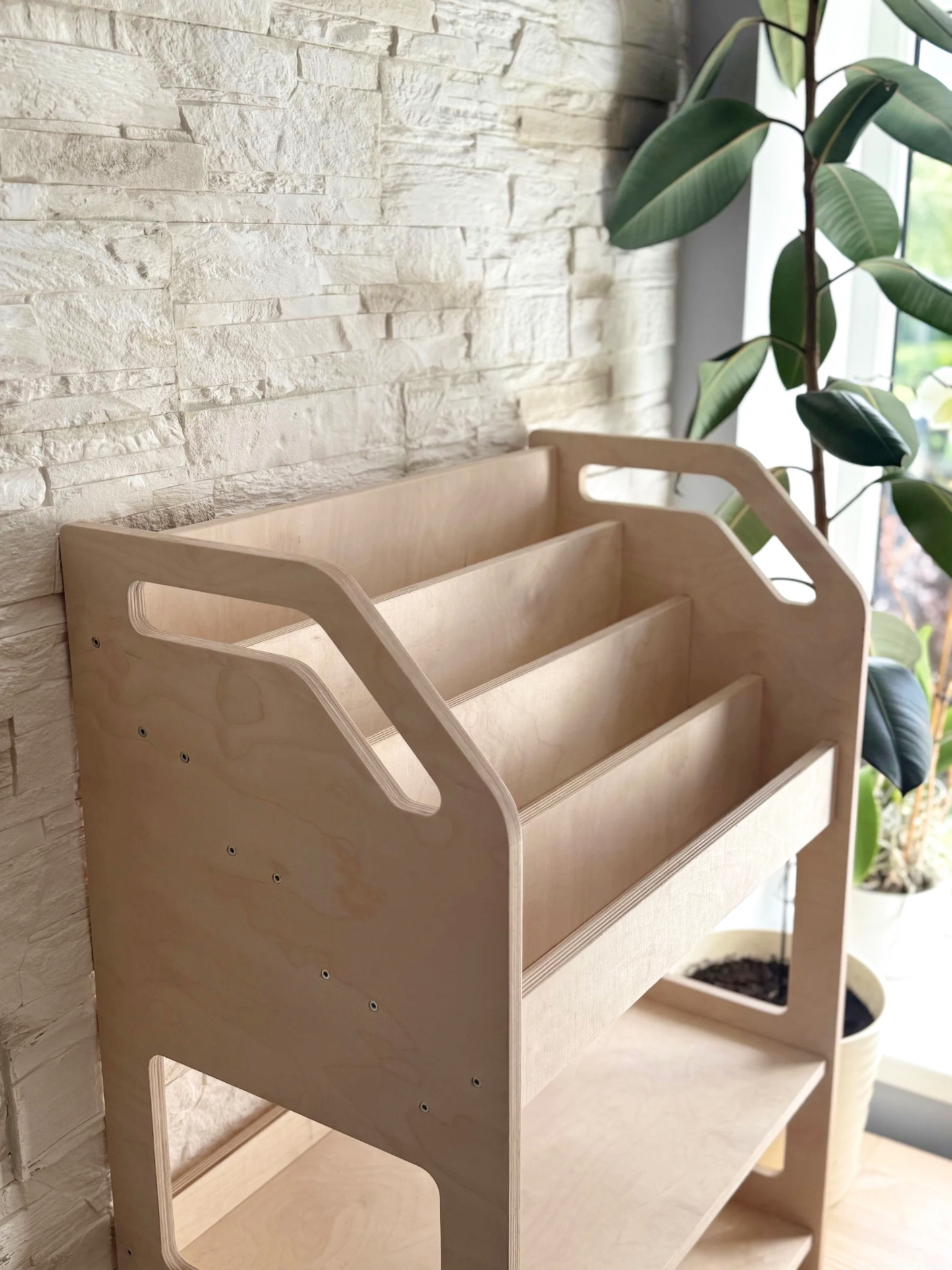 Montessori-Bücherregal aus Holz mit Ablagefläche – Kinderbuch-Ausstellungsständer