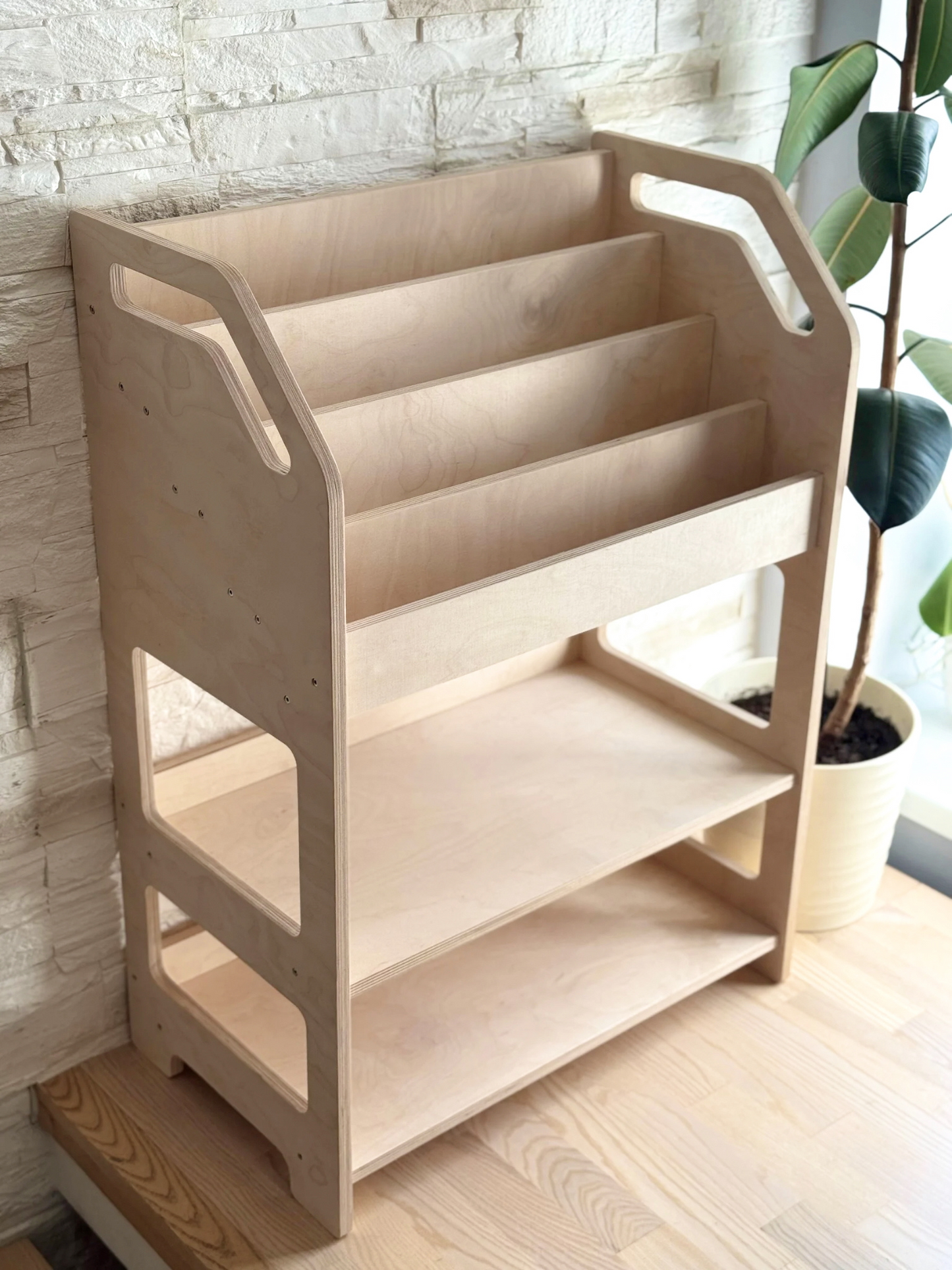 Montessori-Bücherregal aus Holz mit Ablagefläche – Kinderbuch-Ausstellungsständer