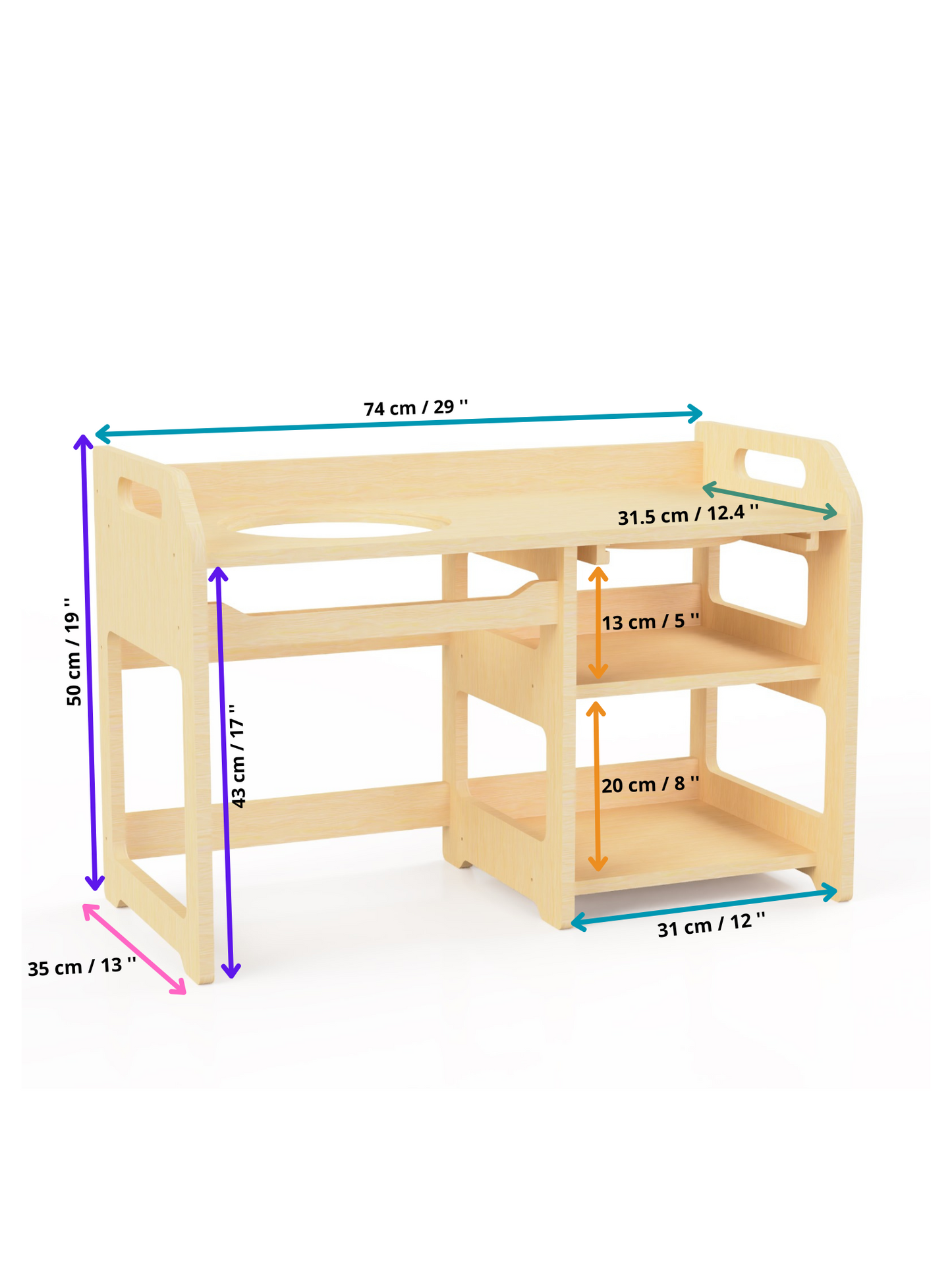 Montessori Holzwaschbecken – Kinderwaschbecken mit Ablageflächen