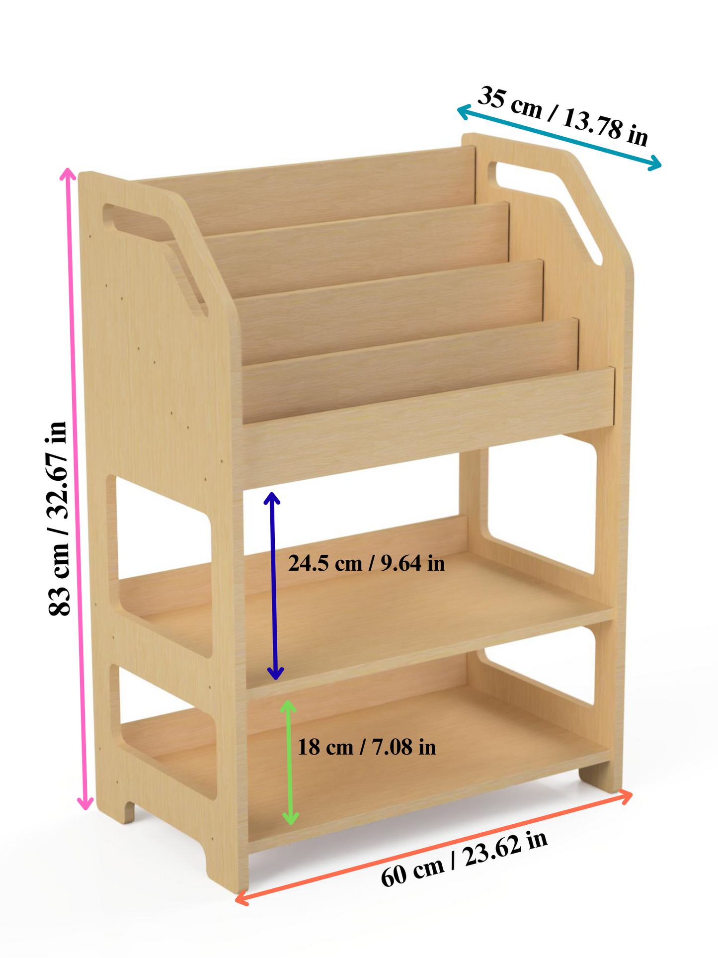 Montessori Wooden Bookshelf with Storage Shelf – Kids Book Display Rack