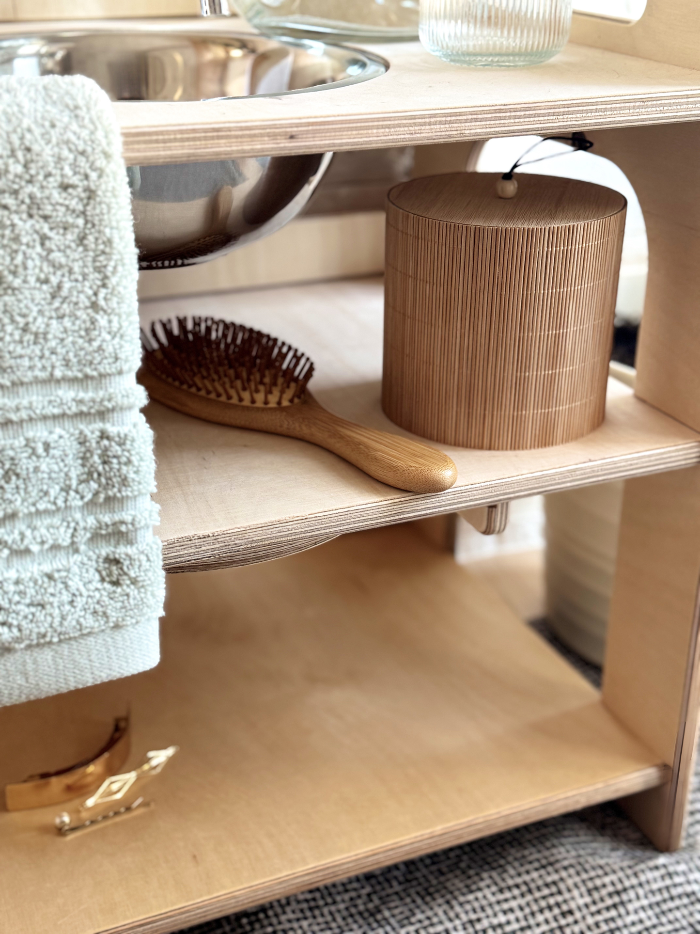 Montessori Wash Station with Lid – Wooden Toddler Self-Care Unit