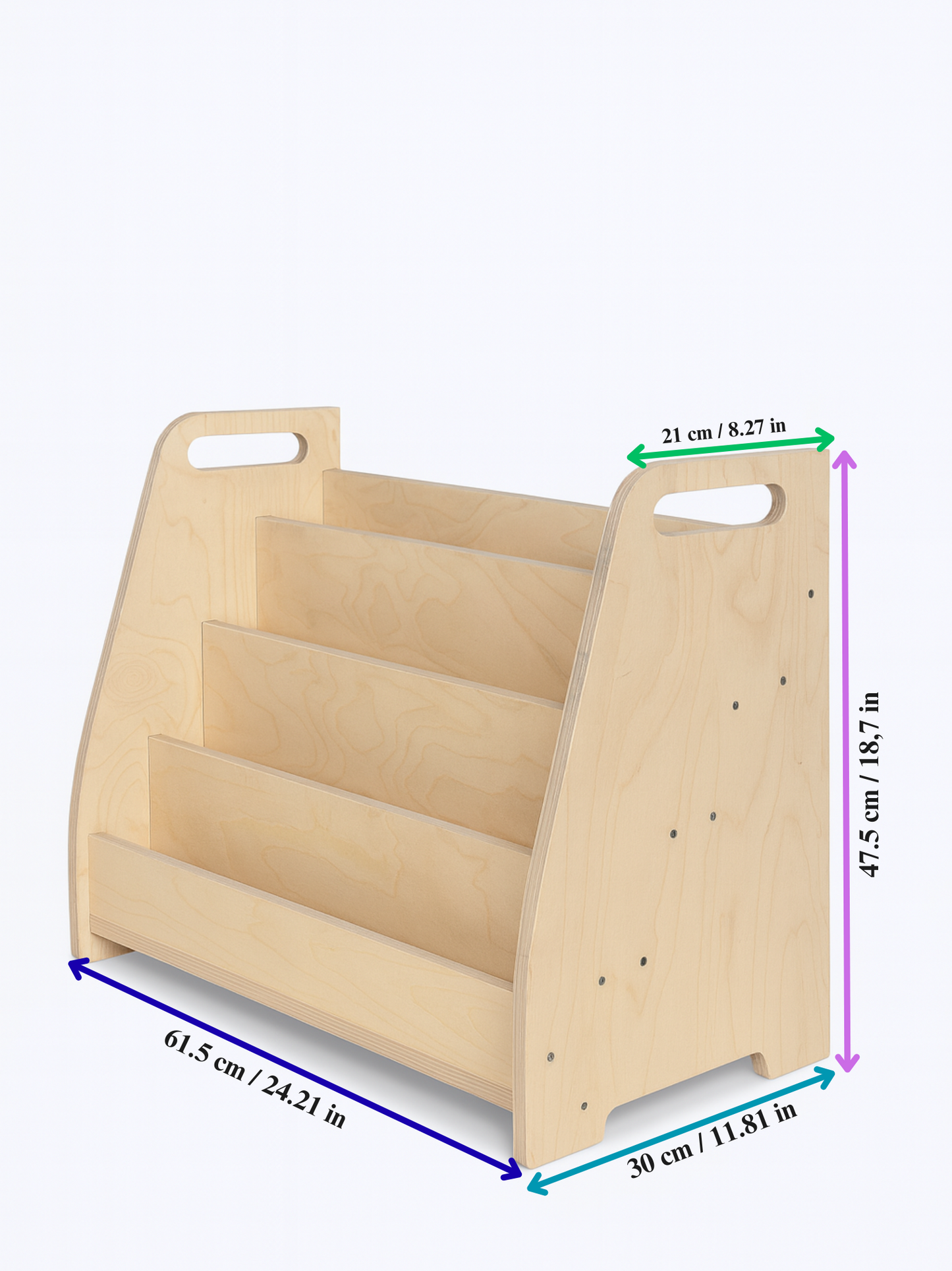 Montessori-Bücherregal aus Holz – Bücherregal für Kinder nach vorne gerichtet