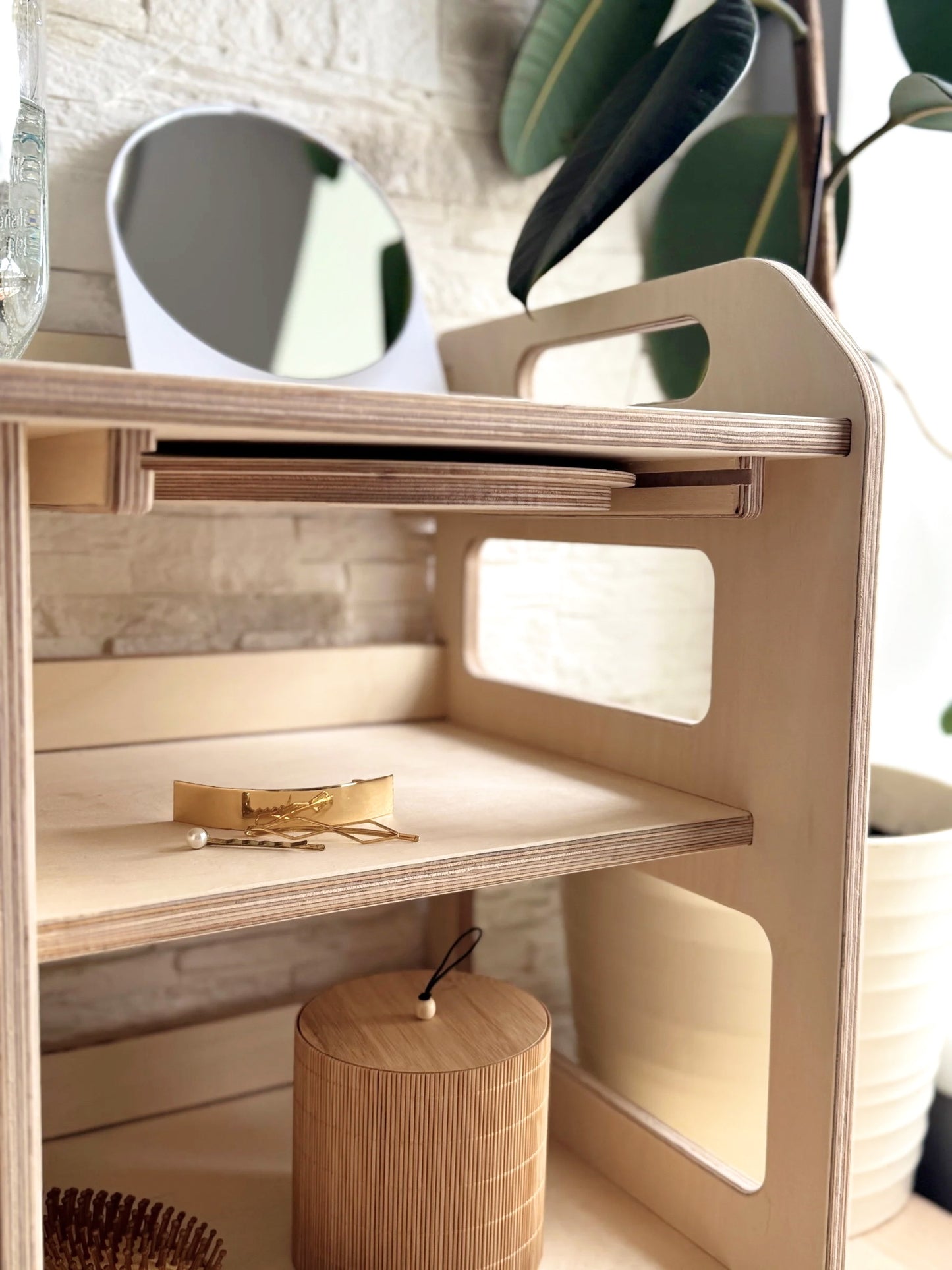 Montessori Holzwaschbecken – Kinderwaschbecken mit Ablageflächen