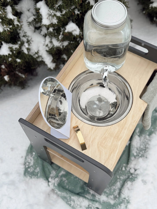 GRAY Montessori Wash Station with Lid | Small Single