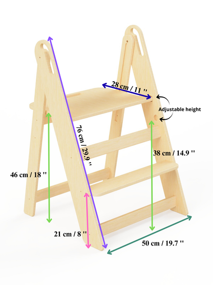 Wooden Step Stool – Adjustable Birch Stool for Kids & Adults