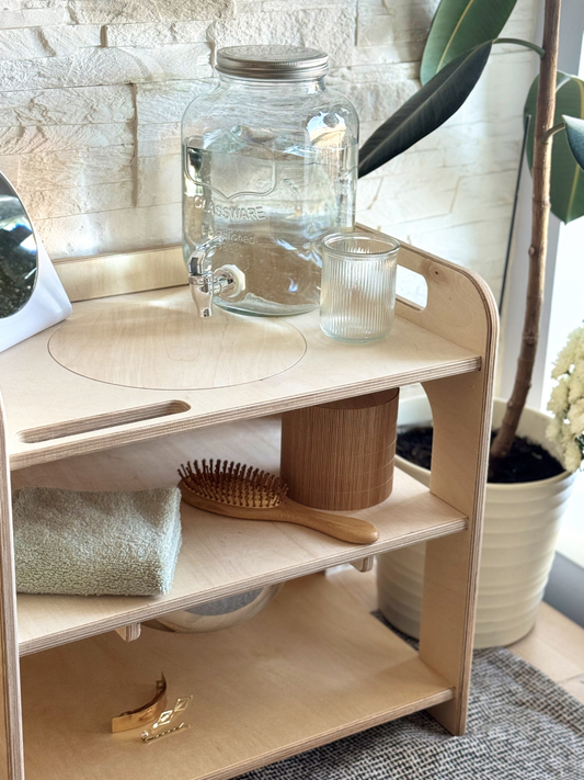 Montessori Wash Station with Lid – Wooden Toddler Self-Care Unit