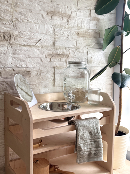 Montessori Wooden Washbasin – Kids Sink with Storage Shelves