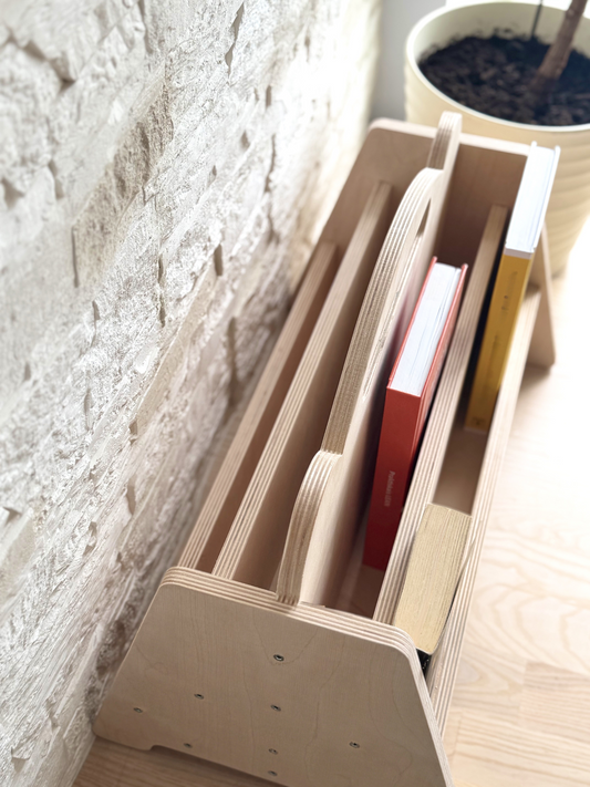 Montessori-Bücherregal aus Holz – Doppelseitiges Kinderbuch-Ausstellungsregal