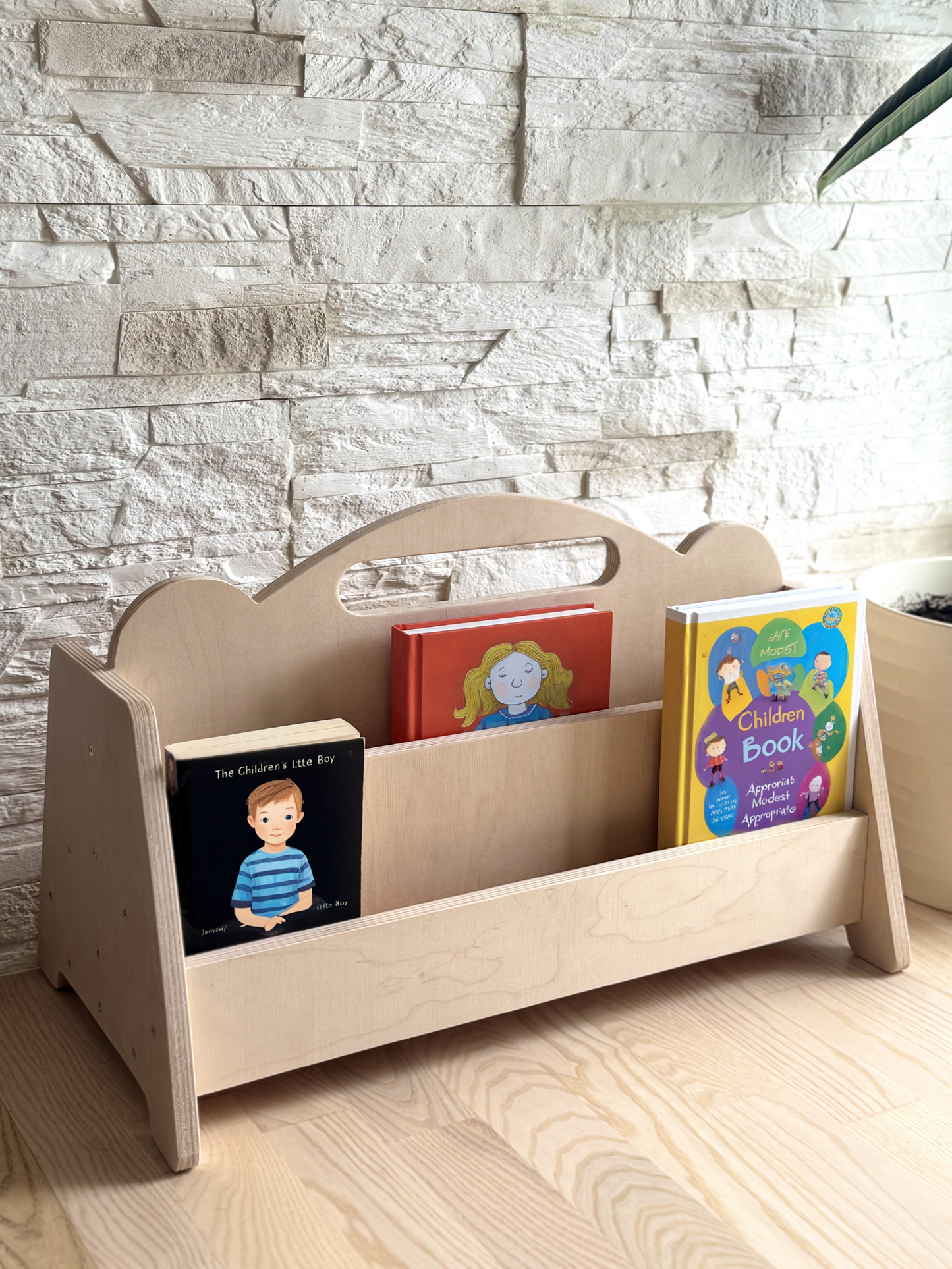 Montessori-Bücherregal aus Holz – Doppelseitiges Kinderbuch-Ausstellungsregal