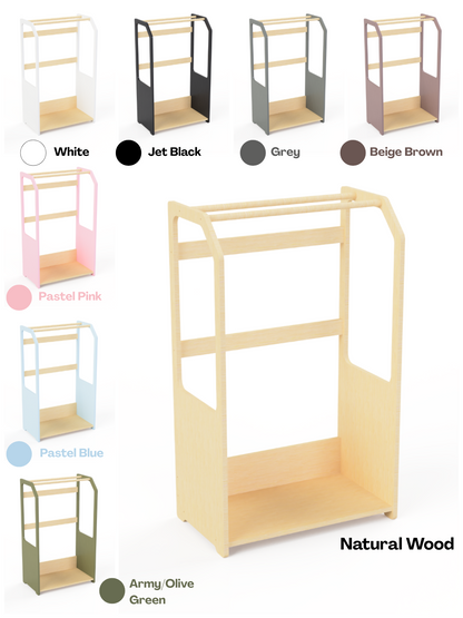 Montessori Clothes Drying Rack for Kids – Wooden Laundry Rack with Storage