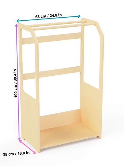 Montessori Clothes Drying Rack for Kids – Wooden Laundry Rack with Storage
