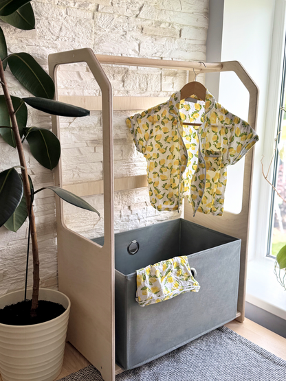 Montessori Clothes Drying Rack for Kids – Wooden Laundry Rack with Storage
