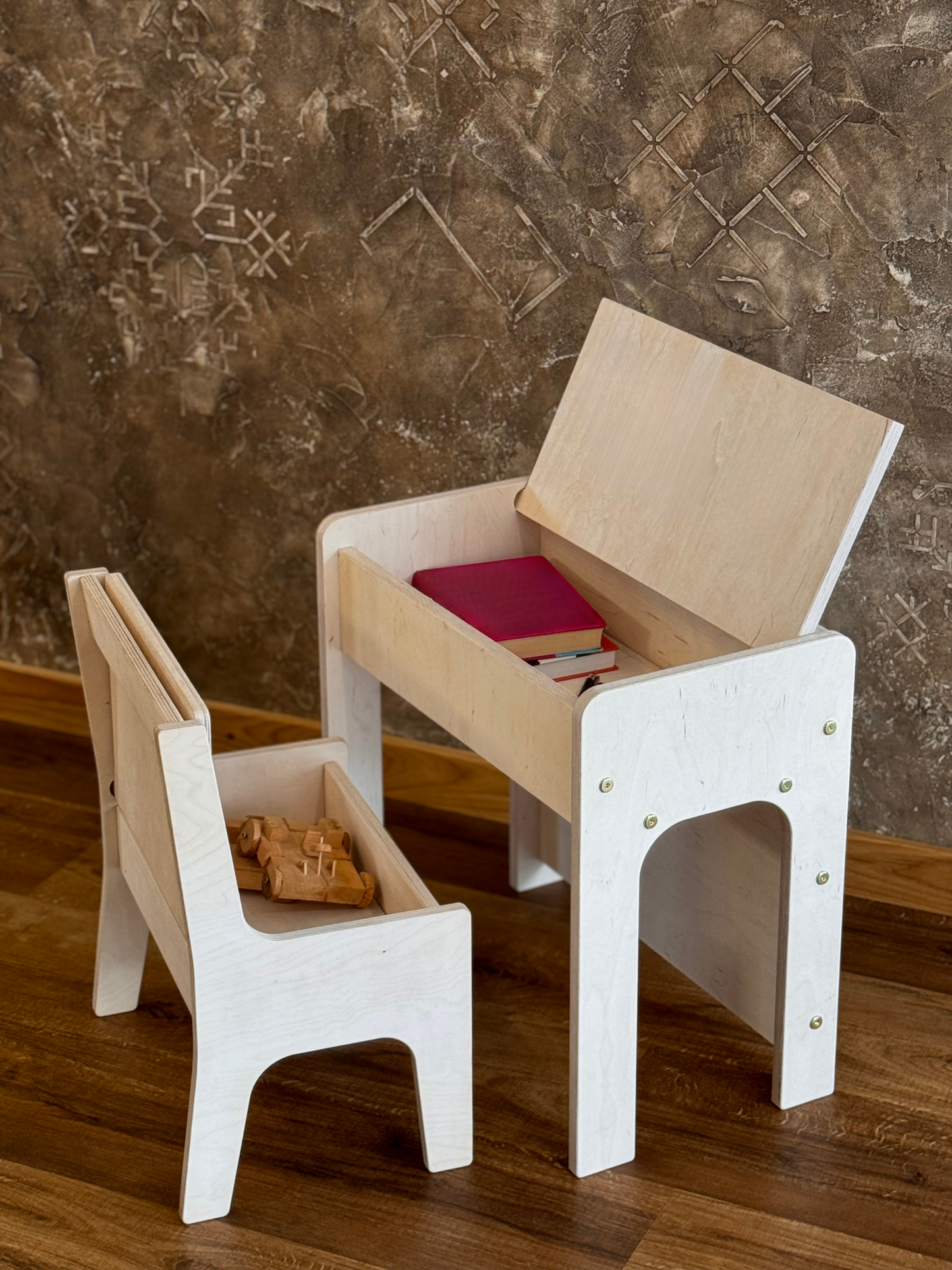 Kids Wooden Table and Chair Set with Storage