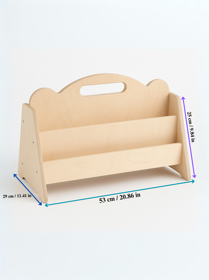 Montessori Wooden Bookshelf – Double Sided Kids Book Display Rack