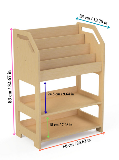Montessori-Bücherregal aus Holz mit Ablagefläche – Kinderbuch-Ausstellungsständer