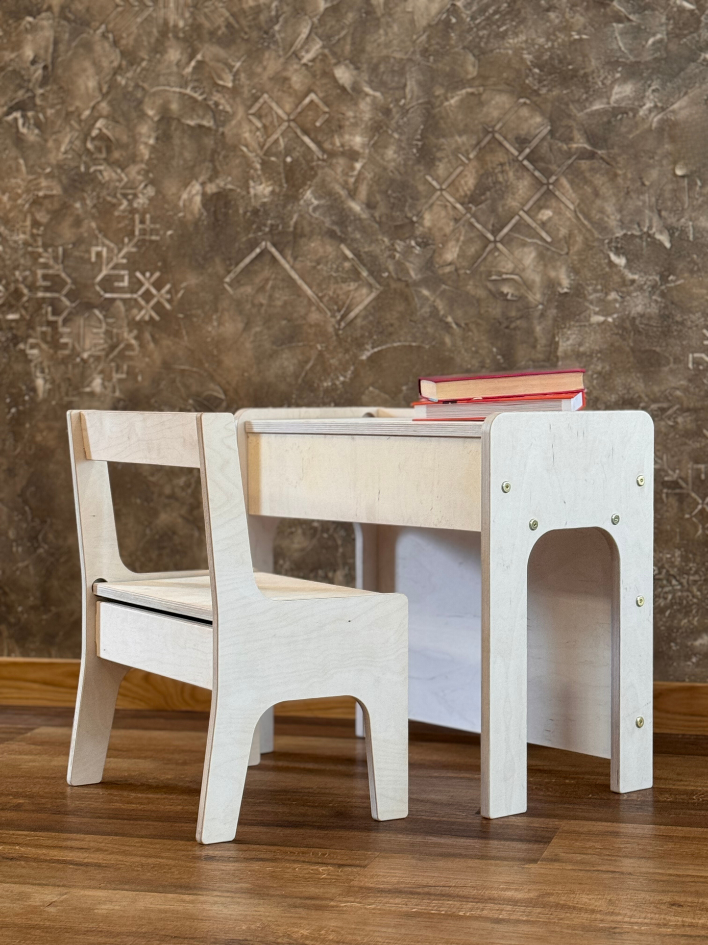Kids Wooden Table and Chair Set with Storage