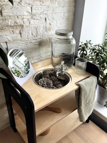 BLACK Montessori Wash Station with Lid | Small Single