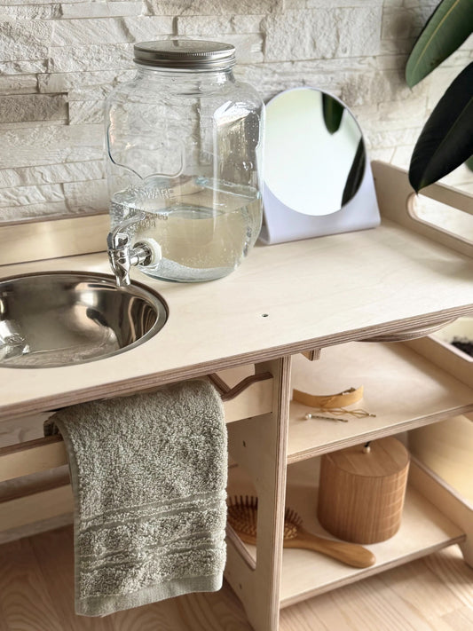Montessori Wooden Washbasin – Kids Sink with Storage Shelves