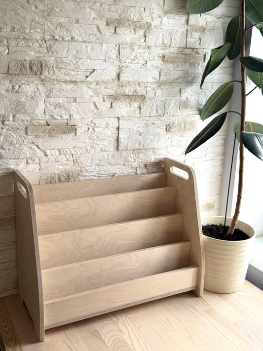 Montessori Wooden Bookshelf – Kids Front Facing Book Display