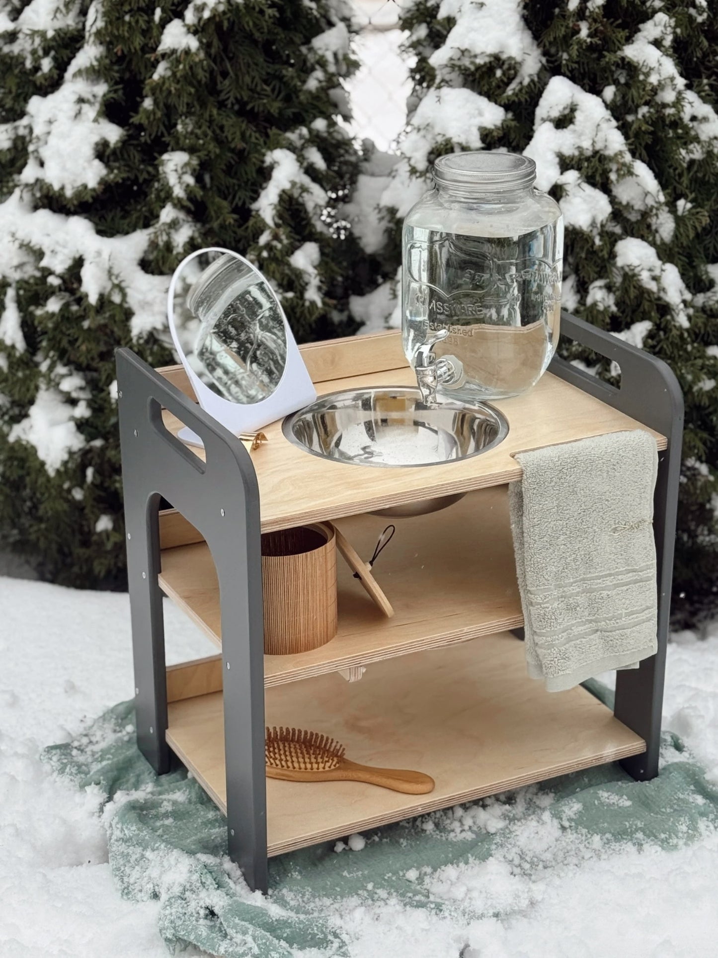 GRAY Montessori Wash Station with Lid | Small Single