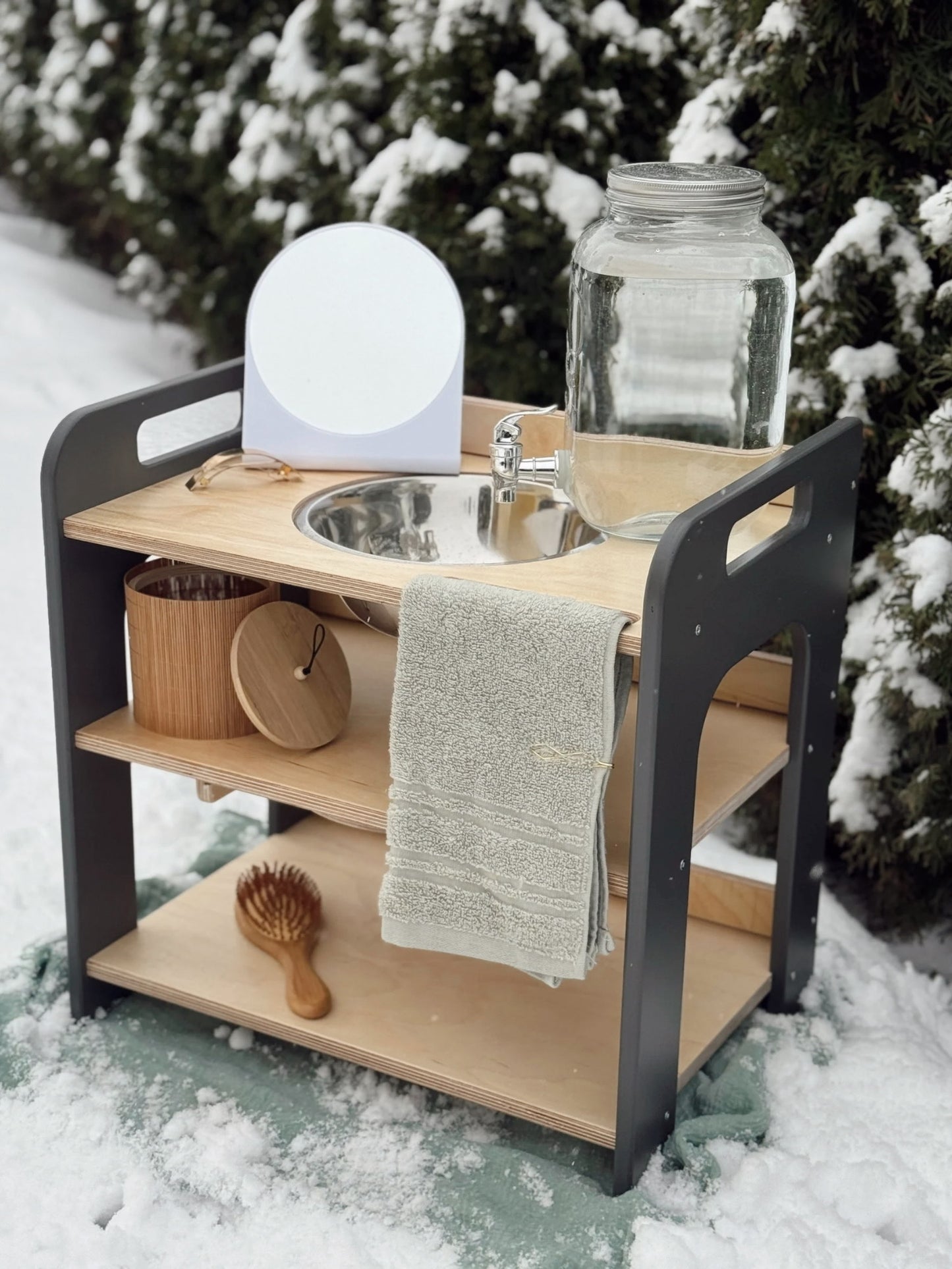 GRAY Montessori Wash Station with Lid | Small Single