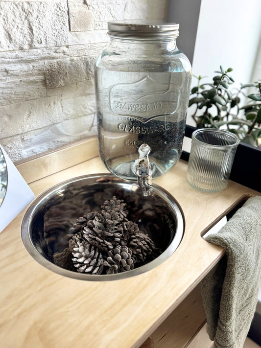 BLACK Montessori Wash Station with Lid | Small Single