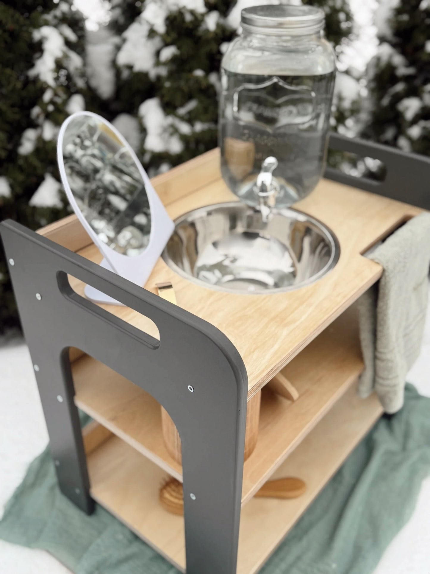 GRAY Montessori Wash Station with Lid | Small Single