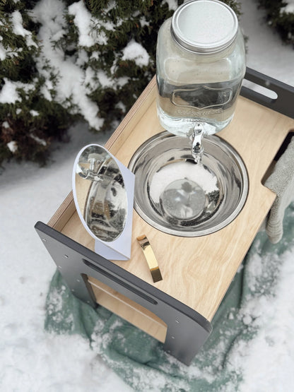 GRAY Montessori Wash Station with Lid | Small Single