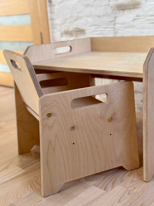 Natural Wooden Kids Table and Chair Set