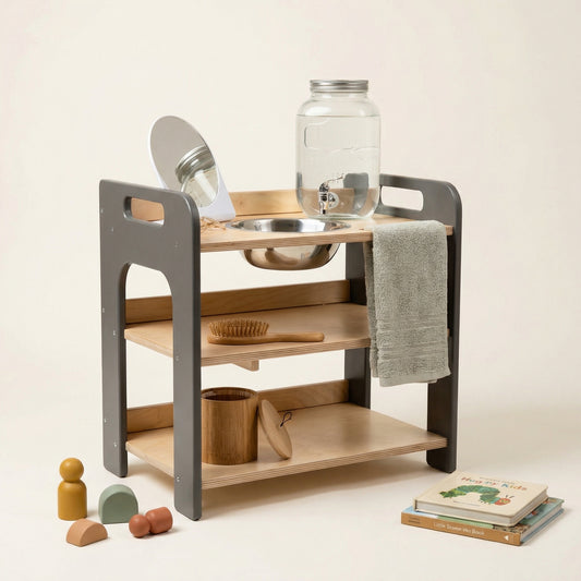 GRAY Montessori Wash Station with Lid | Small Single
