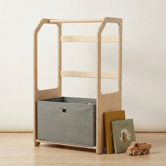 Montessori Clothes Drying Rack for Kids – Wooden Laundry Rack with Storage