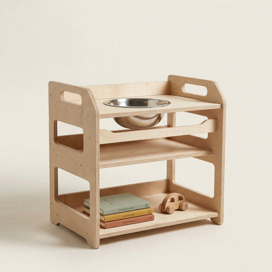 Montessori Wooden Washbasin – Kids Sink with Storage Shelves