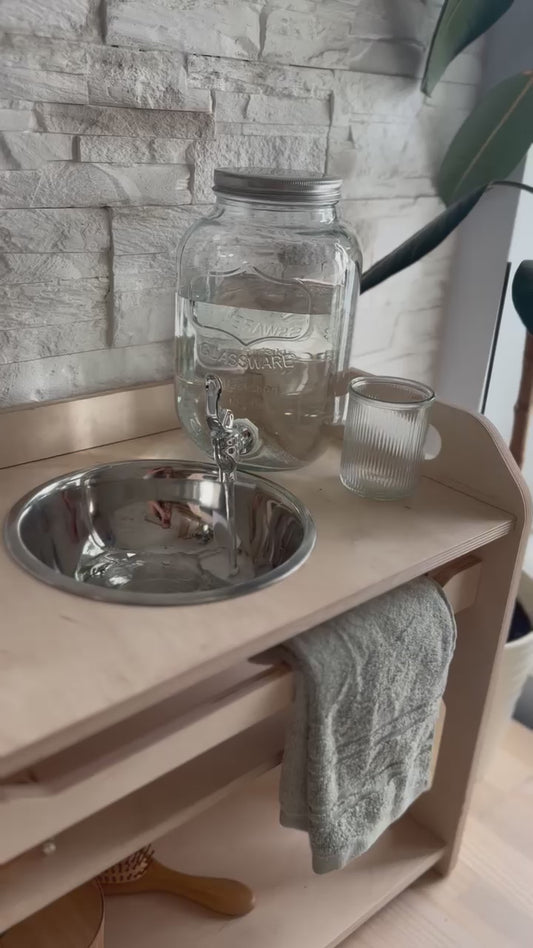 Montessori Wooden Washbasin – Kids Sink with Storage Shelves