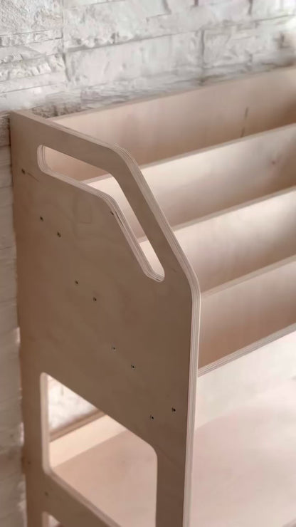 Montessori-Bücherregal aus Holz mit Ablagefläche – Kinderbuch-Ausstellungsständer