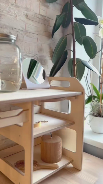 Montessori Wooden Washbasin – Kids Sink with Storage Shelves